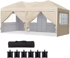 10' x 20' Pop up Canopy with Sidewalls - Beige