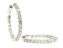 14k White Gold Diamond Oval Hoop Inside Out Earrings